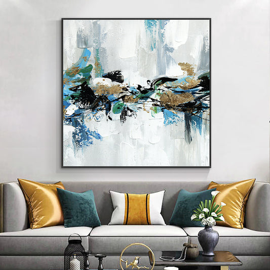 Abstract Thick Knife Textured Oil Painting With Foil  Handmade On Canvas Modern Decorative Wall Art,31inx31in,No Frame