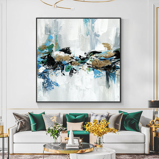 Abstract Thick Knife Textured Oil Painting With Foil  Handmade On Canvas Modern Decorative Wall Art,31inx31in,No Frame