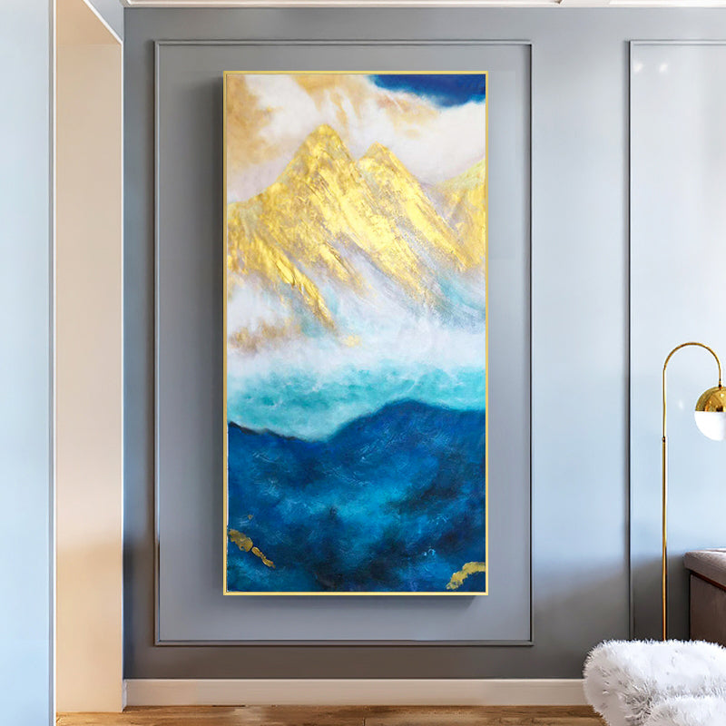 Pure Hand Painted Abstract Oil Painting Living Room Gold Foil Modern Decorative Painting Corridor Aisle Large,27inx54in,No Frame