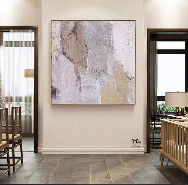 OriginalBeigeAbstractPaintingContemporaryOilPaintingsBeigePaintingGreyPaintingOversizedScandinavianArtHomeDecor 31in,No Frame