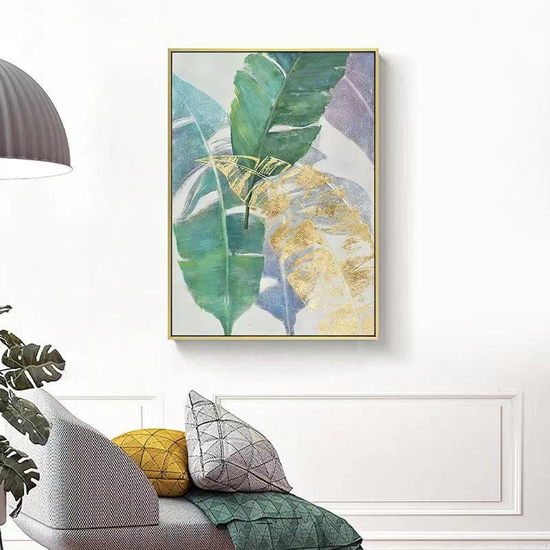 Hand painted Oil Painting American Light Luxury Decorative Painting Green Plant Hanging Painting Banana Leaf Large,31inx47in,No Frame