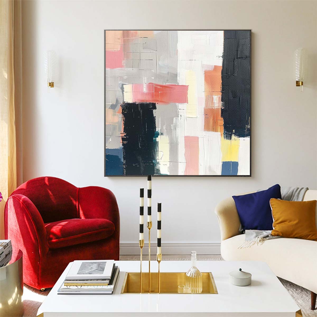 Abstract Handmade Oil Painting Modern Minimalist Home Living Room Decoration Painting,31inx31in,No Frame