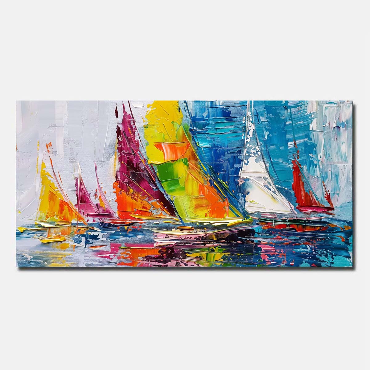 Blue Abstract Hand Painted Oil Painting On Canvas Sailing boat Wall Art Unframed/Rolled