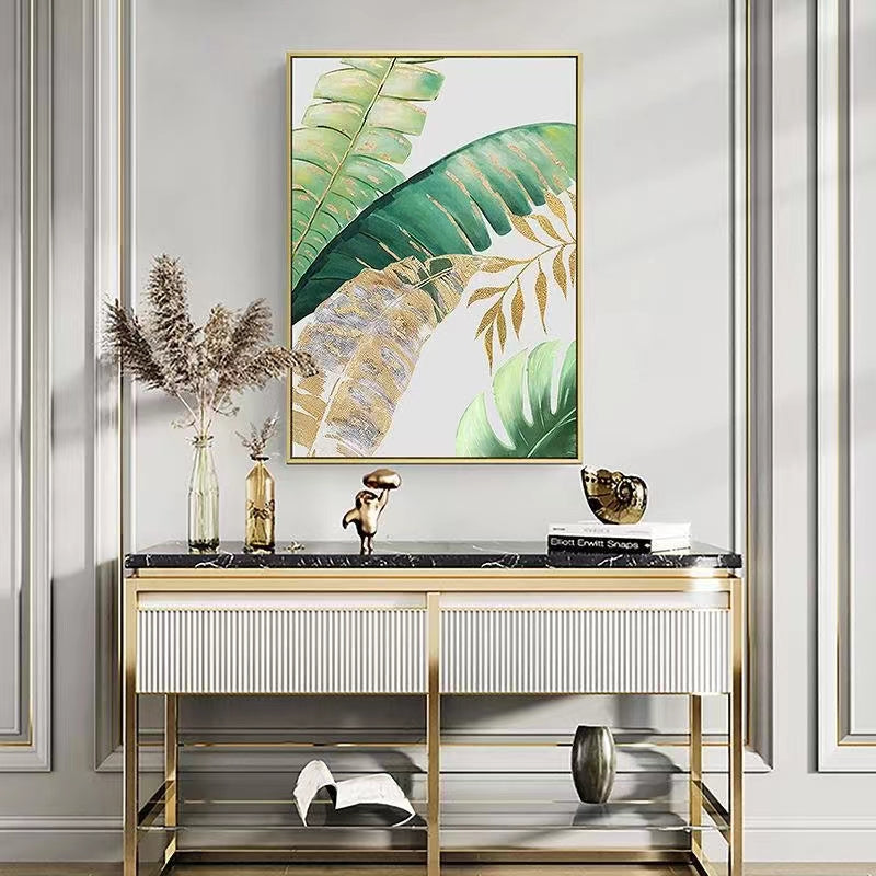 Hand painted Oil Painting American Light Luxury Decorative Painting Green Plant Hanging Painting Banana Leaf Large,31inx47in,No Frame