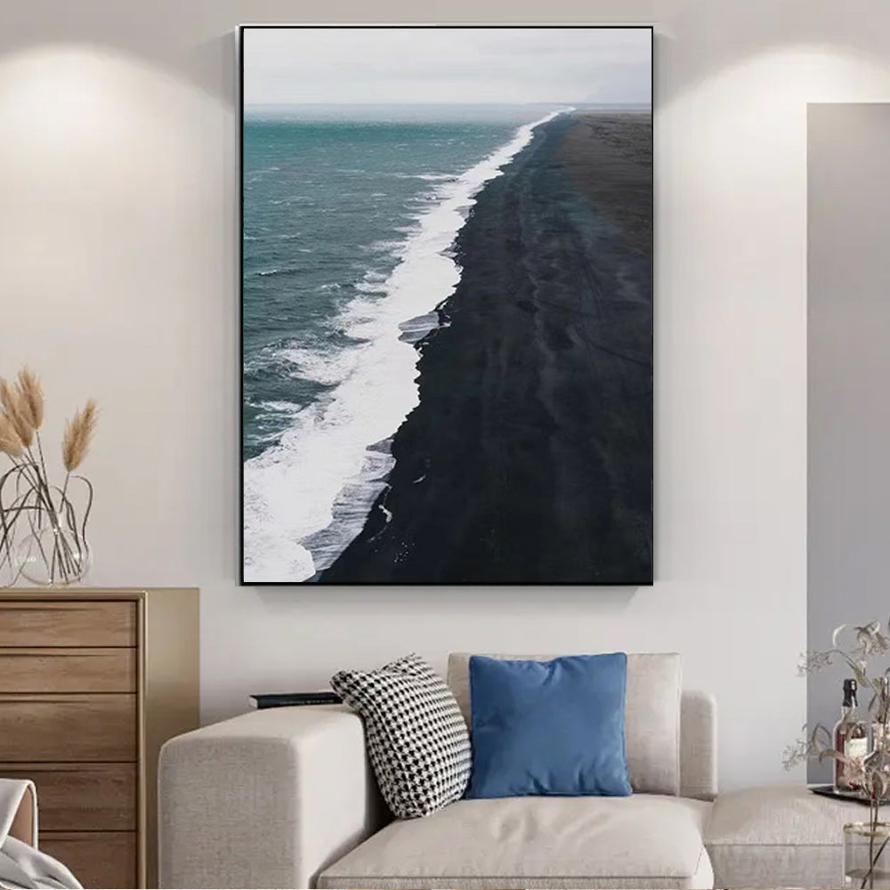 Seascape Scenery Oil Painting Seaside Art Hand Painted Unframed Wall Canvas Art Handmade For Hotel,31inx47in,No Frame