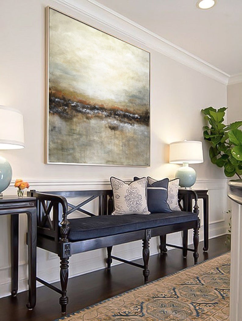 Large Original Abstract Landscape Painting Tan Brown Olive Modern Abstract Art Oil Painting Wall Art Large Artwork Home Decor31in,No Frame
