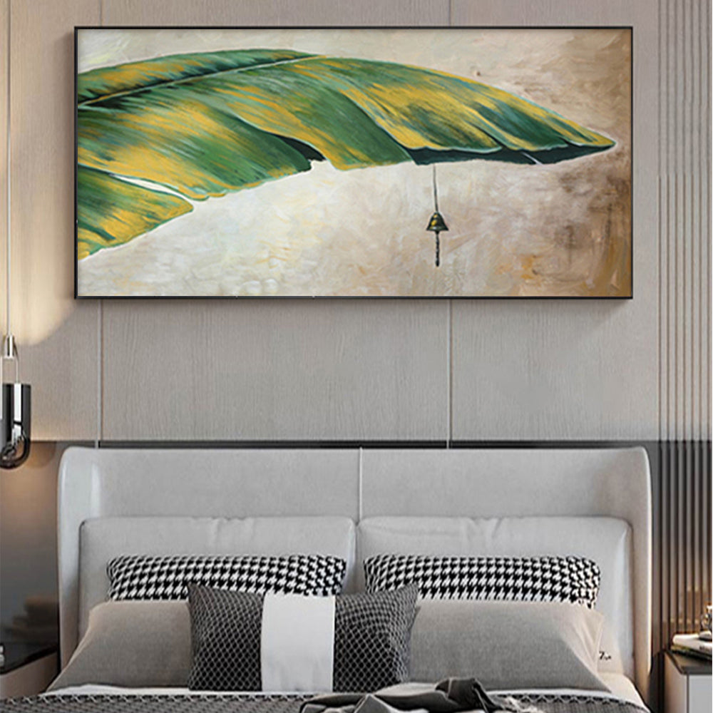 Canvas Hot Sale Artwork  Handpainted Handmade Abstract Leaf Oil Painting Wall Art,27inx54in,No Frame