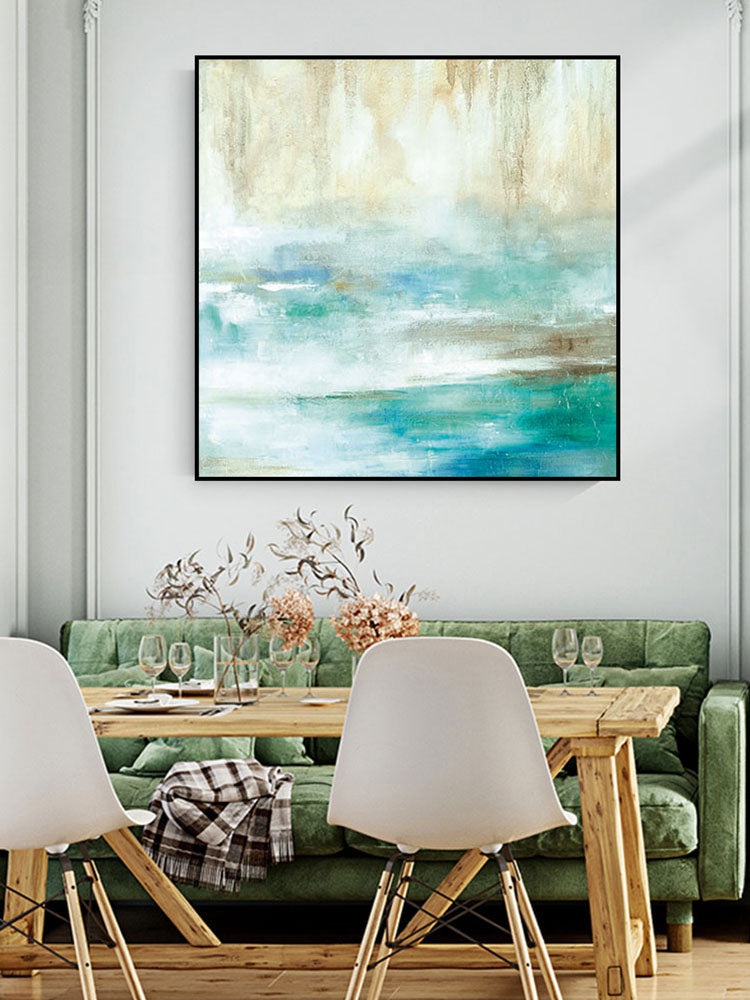 Hand painted Oil Painting Abstract Lake Landscape Wall Art Handmade Oil Painting Canvas Art for Living room,31inx31in,No Frame