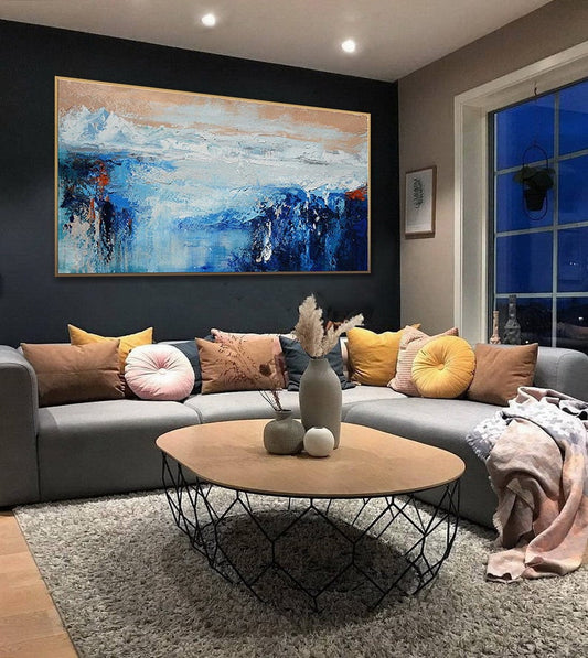 Oversize Wall Art Extra Large Textured Contemporary Art Modern Artwork Horizontal Abstract Acrylic Panoramic Canvas Painting27inx54in,No Frame