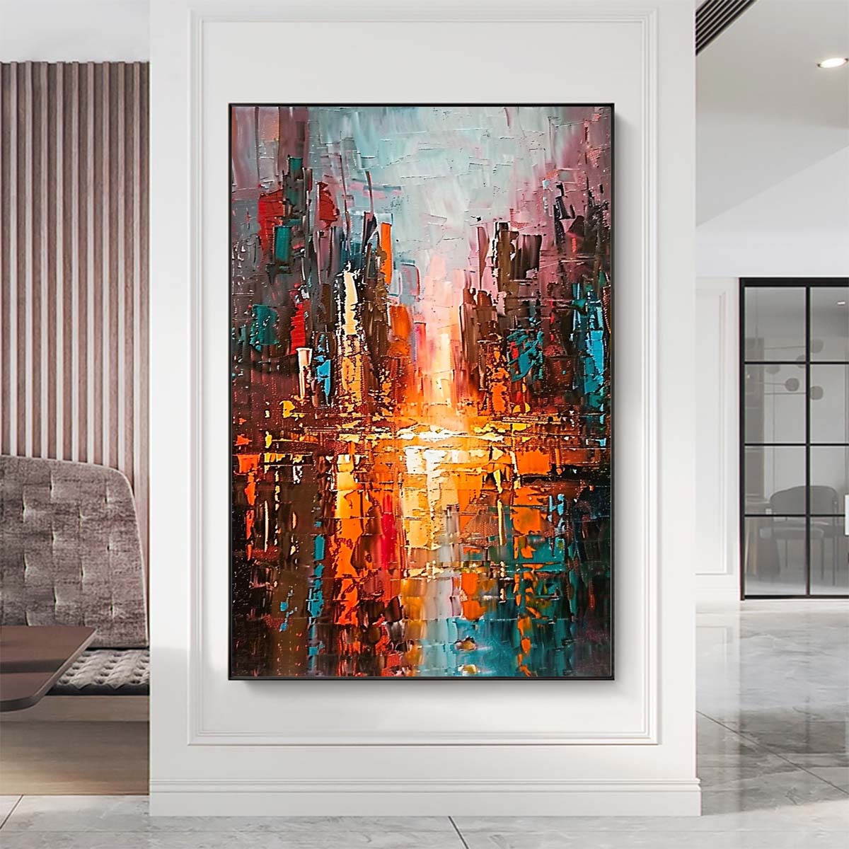 Original creation City Hand painted Oil Painting Canvas Wall Art For Home Living Room Unframed/Rolled #024