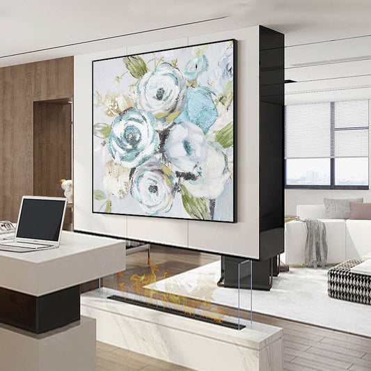 Hand Painted White Flowers Oil Painting Abstract Floral Picture Canvas Wall Art Modern Painting Home