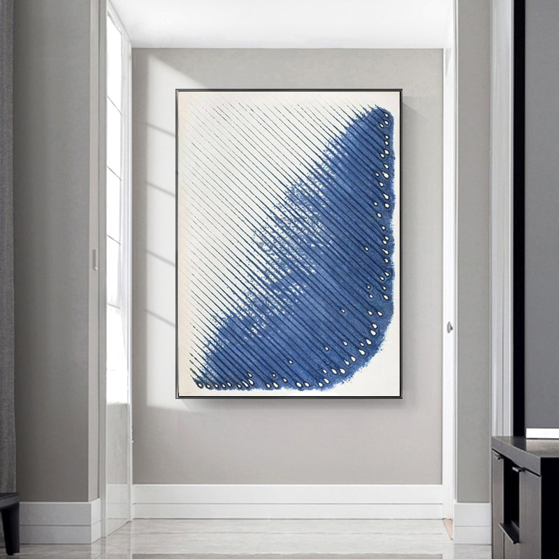 Handmade Abstract Oil Painting Blue Texture Modern Wall Art On Canvas Mural Living Room Background Picture,31inx47in,No Frame