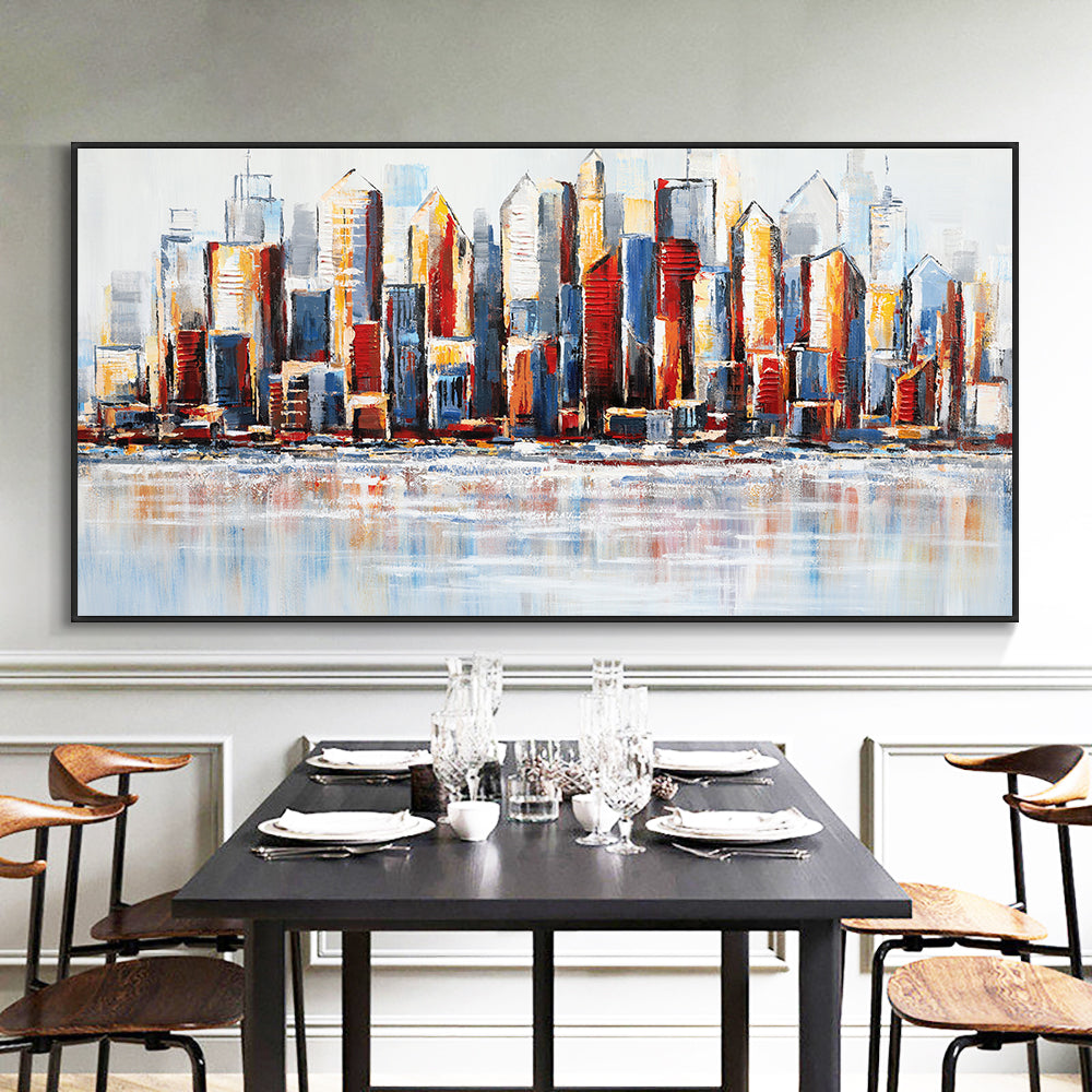 Large Size Building Painting  Hand Painted Oil Painting On Canvas Modern Wall Art,27inx54in,No Frame