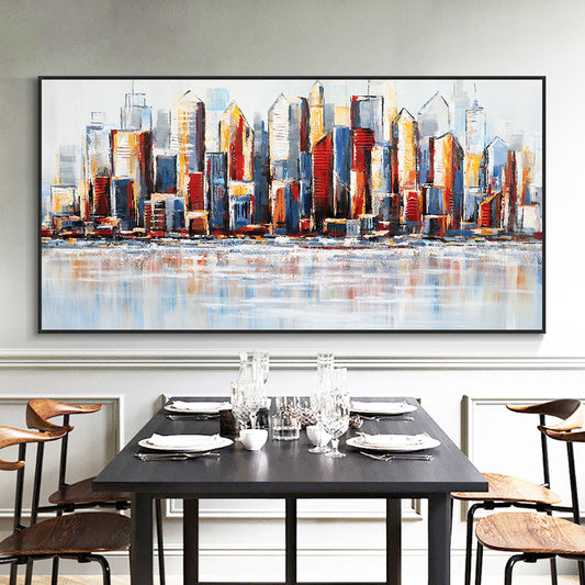 Large Size Building Painting  Hand Painted Oil Painting On Canvas Modern Wall Art,27inx54in,No Frame
