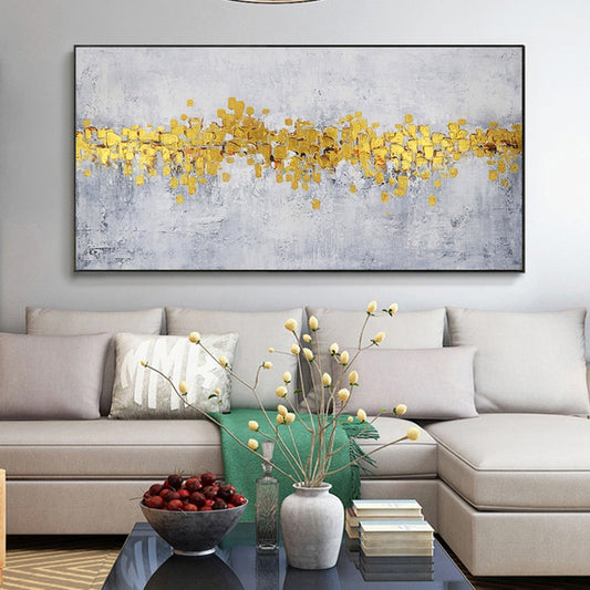 #290Abstract Canvas Art Decorative Painting Hand Painted Oil Painting for Living Room Wall Customized Golden Painting,27inx54in,No Frame