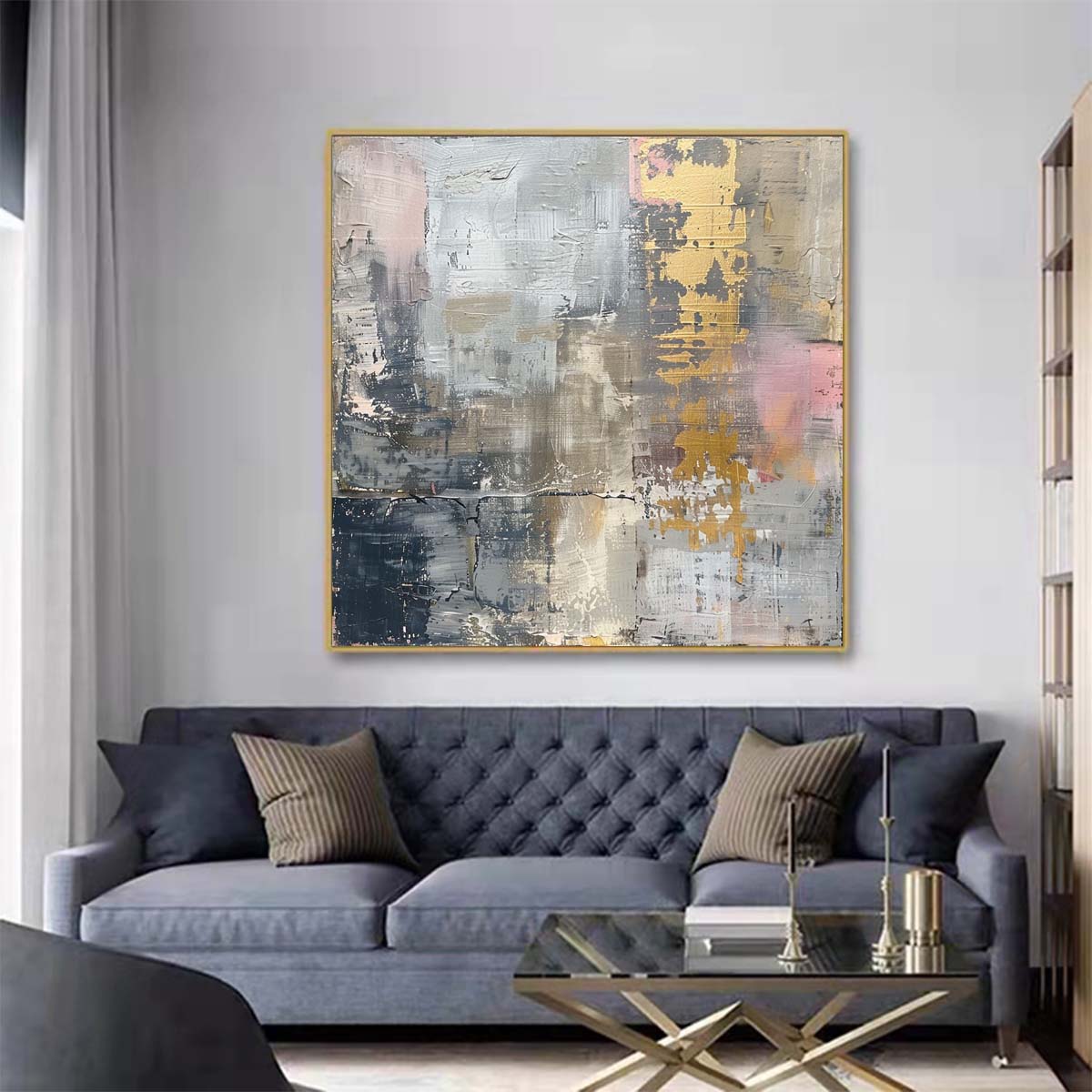 Abstract Handmade Oil Painting Modern Minimalist Home Living Room Decoration Painting,31inx31in,No Frame