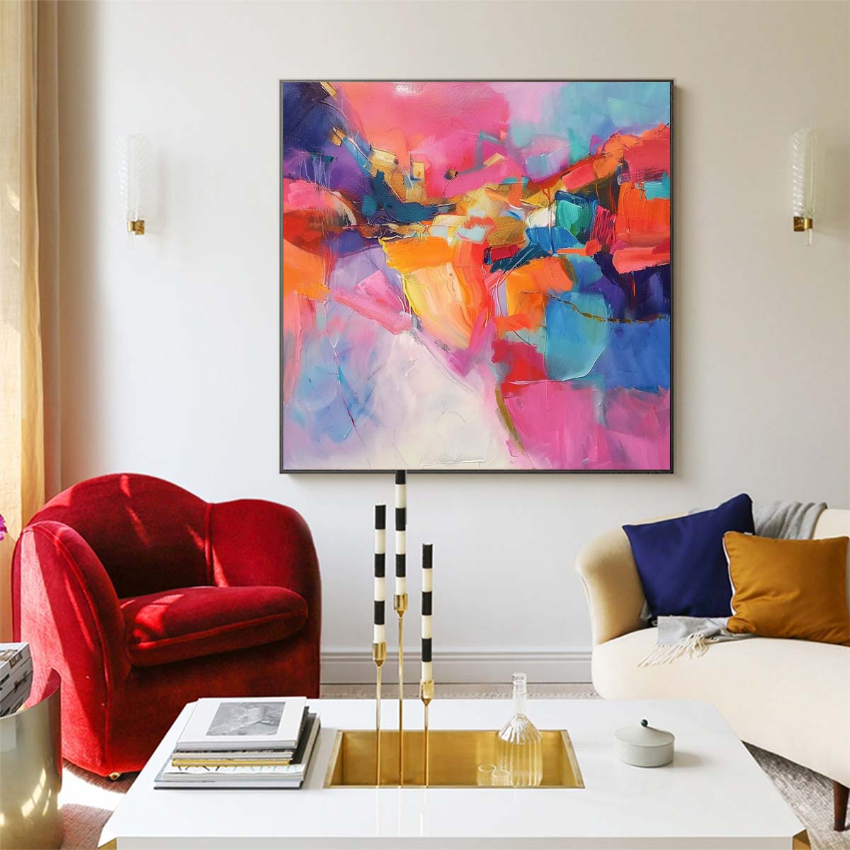 Abstract Handmade Oil Painting Modern Minimalist Home Living Room Decoration Painting,31inx31in,No Frame