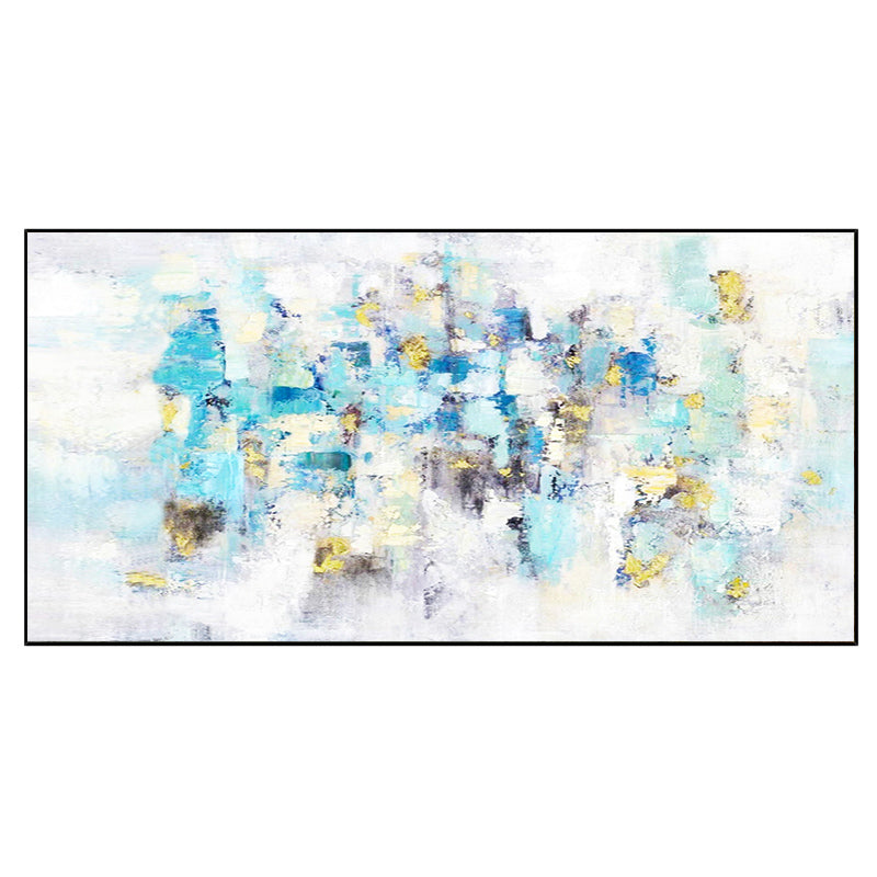 July Art  Hand painted Oil Light Blue Bedroom Living Room Entrance Decorative Painting Large Abstract ,27inx54in,No Frame