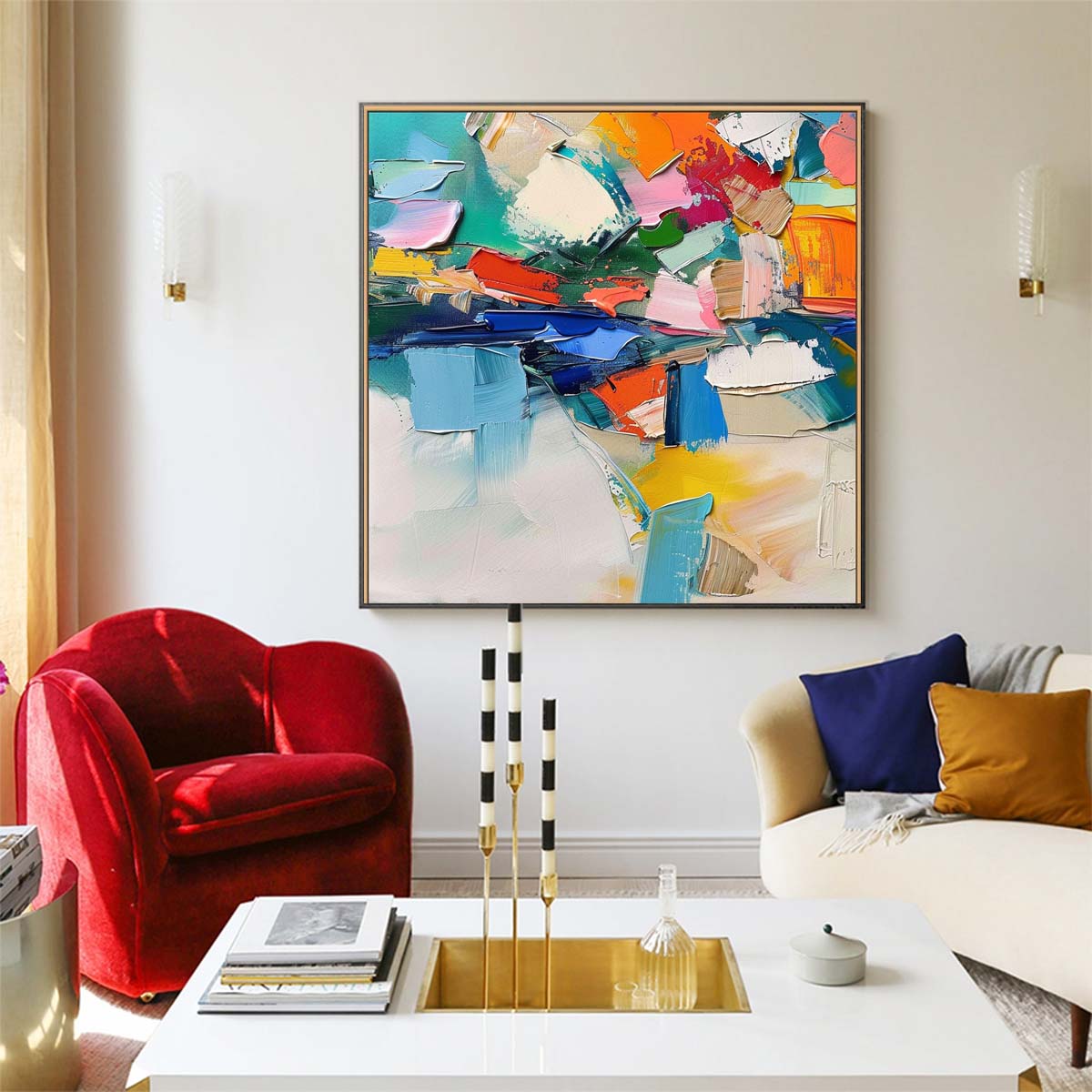 Abstract Handmade Oil Painting Modern Minimalist Home Living Room Decoration Painting,31inx31in,No Frame