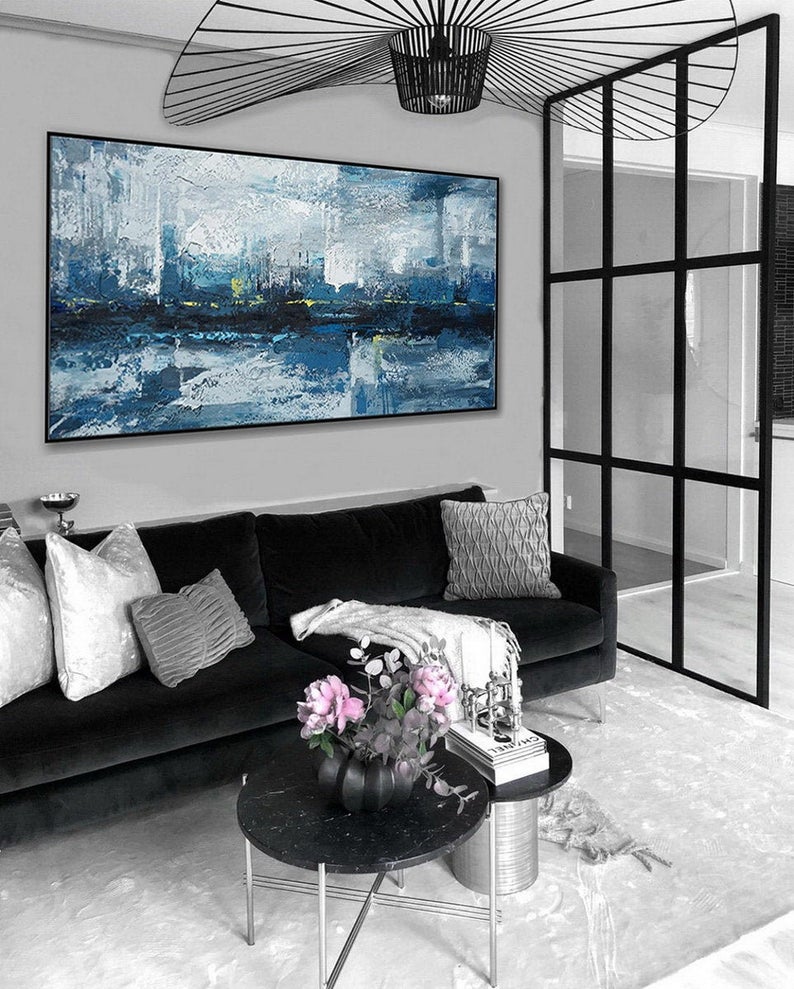 Textured Abstract Acrylic Painting Extra Large Contemporary Texture Wall Art Oversize Modern Artwork Panoramic Horizontal Canvas27inx54in,No Frame