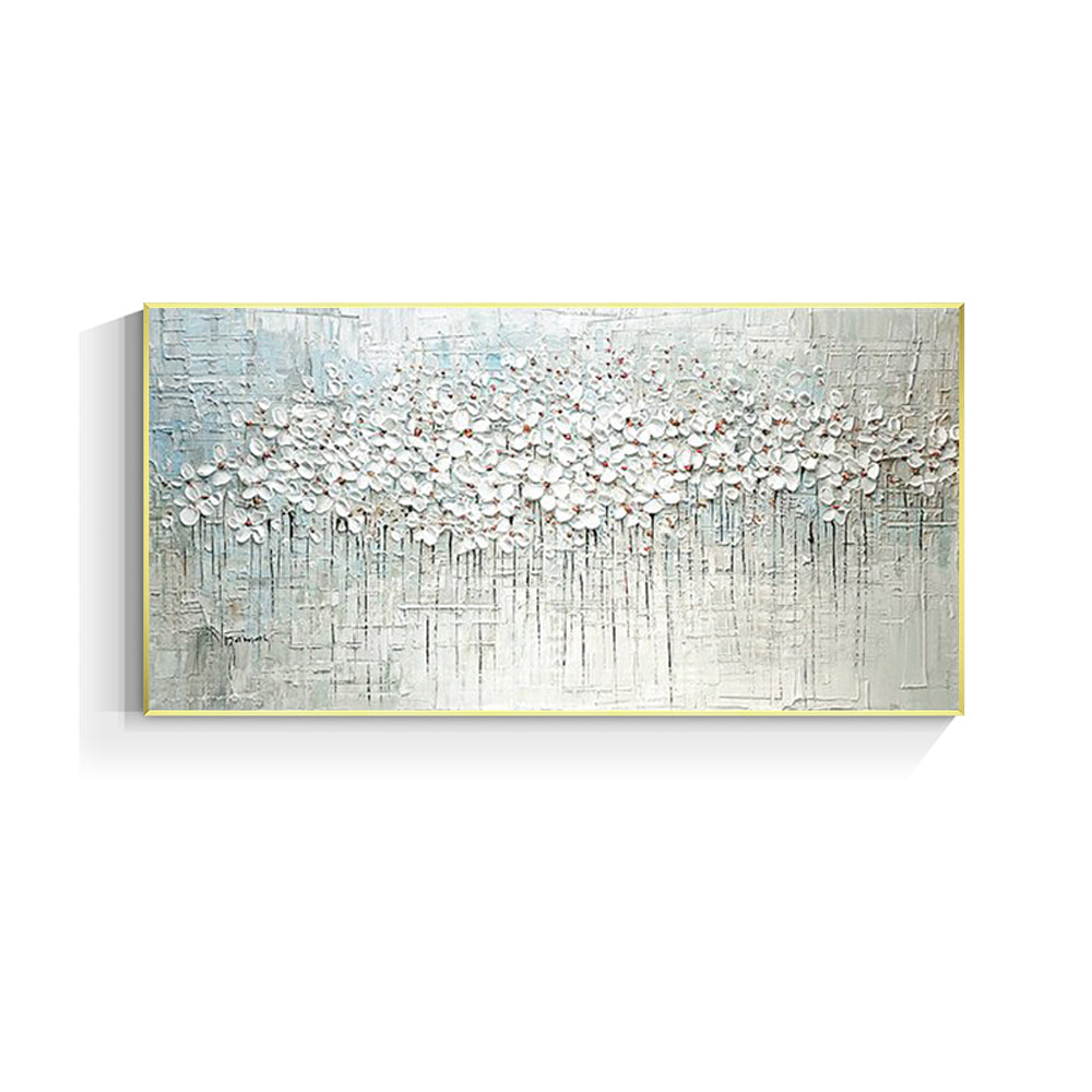 3D Knife Abstract White Flowers Oil Painting Handpainted On Canvas Living Room Salon Home Decoration Painting,27inx54in,No Frame