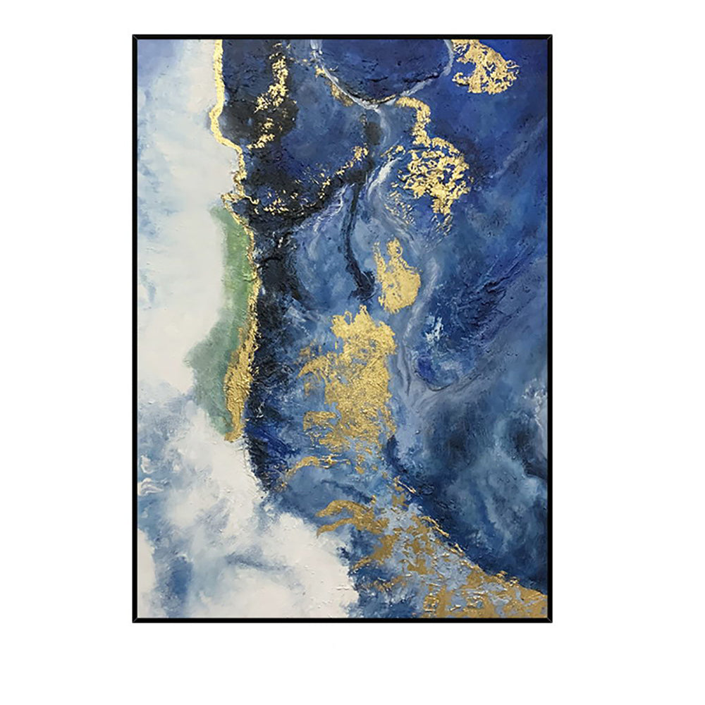 Hand Painted Blue Sea Gold Oil Painting Wall Art Canvas Painting Morden Abstract Painting Home Cuadros,31inx47in,No Frame