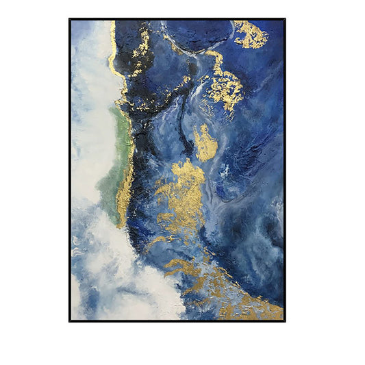 Hand Painted Blue Sea Gold Oil Painting Wall Art Canvas Painting Morden Abstract Painting Home Cuadros,31inx47in,No Frame