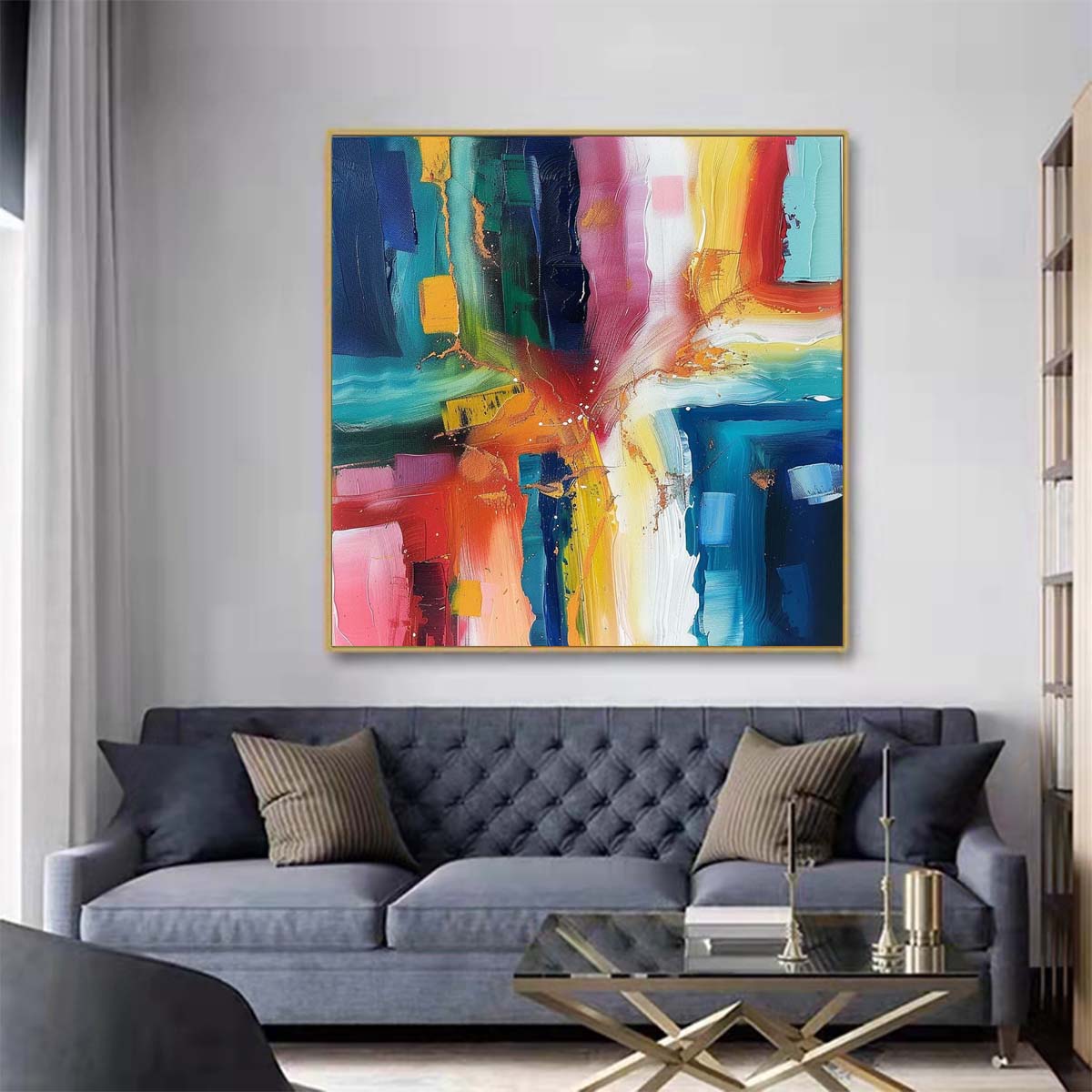 Abstract Handmade Oil Painting Modern Minimalist Home Living Room Decoration Painting,31inx31in,No Frame