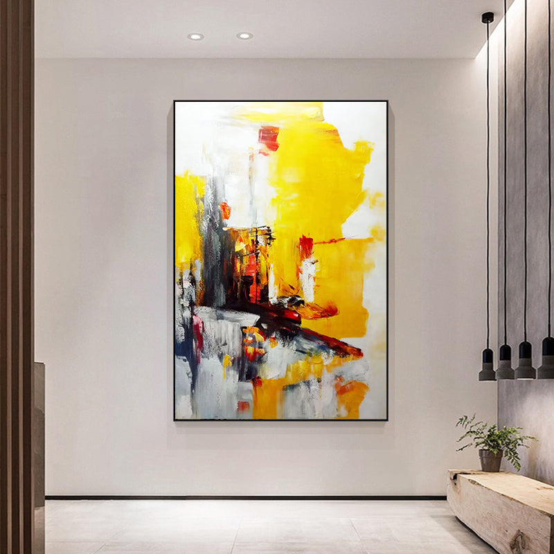 Hand painted Abstract Oil Painting Zao Wou ki Modern Decorative Painting Corridor Aisle Mural Yellow Modern,31inx47in,No Frame