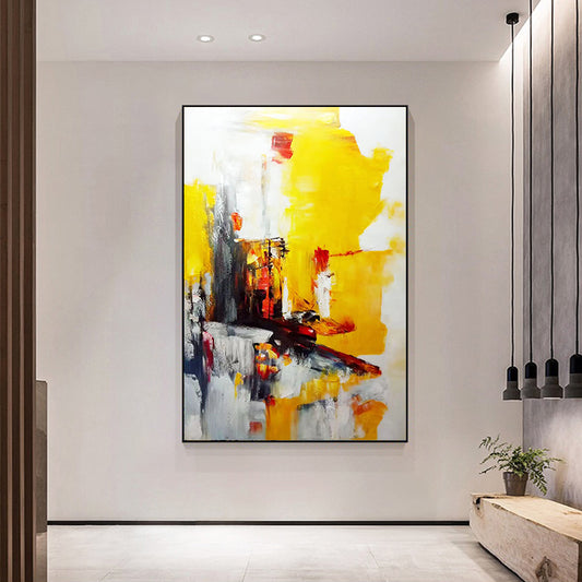 Hand painted Abstract Oil Painting Zao Wou ki Modern Decorative Painting Corridor Aisle Mural Yellow Modern,31inx47in,No Frame