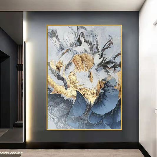 Handmade Abstract 3D Gold Art Oil Painting Canvas Golden Paintings Wall Pictures Large Artwork For Living Room ,31inx47in,No Frame