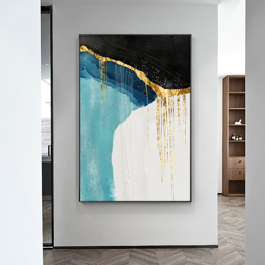 #1160Hand Painted Black With White Abstract Gold Foil Oil Painting Canvas Wall Art Fine Modern For Living Room,31inx47in,No Frame