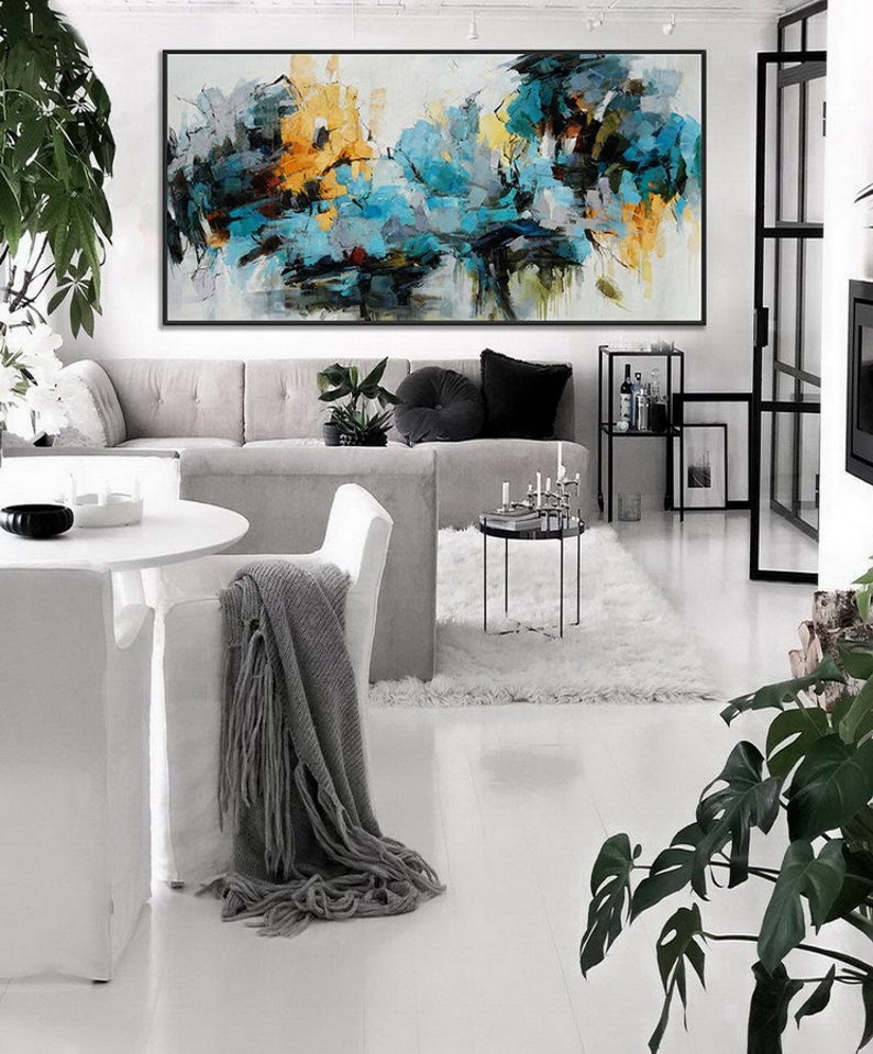Large Abstract Painting Wall Art Hand Painted Oil Painting On Canvas Art Panoramic Wide Oversize Abstract  Artwork Home Decor27inx54in,No Frame