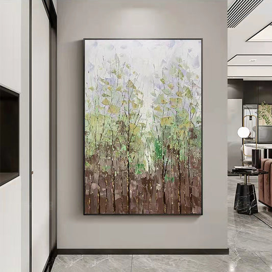Original Hand Painted   Modern Abstract Green Landscape Oil Painting on Canvas Texture Knife Green,31inx47in,No Frame
