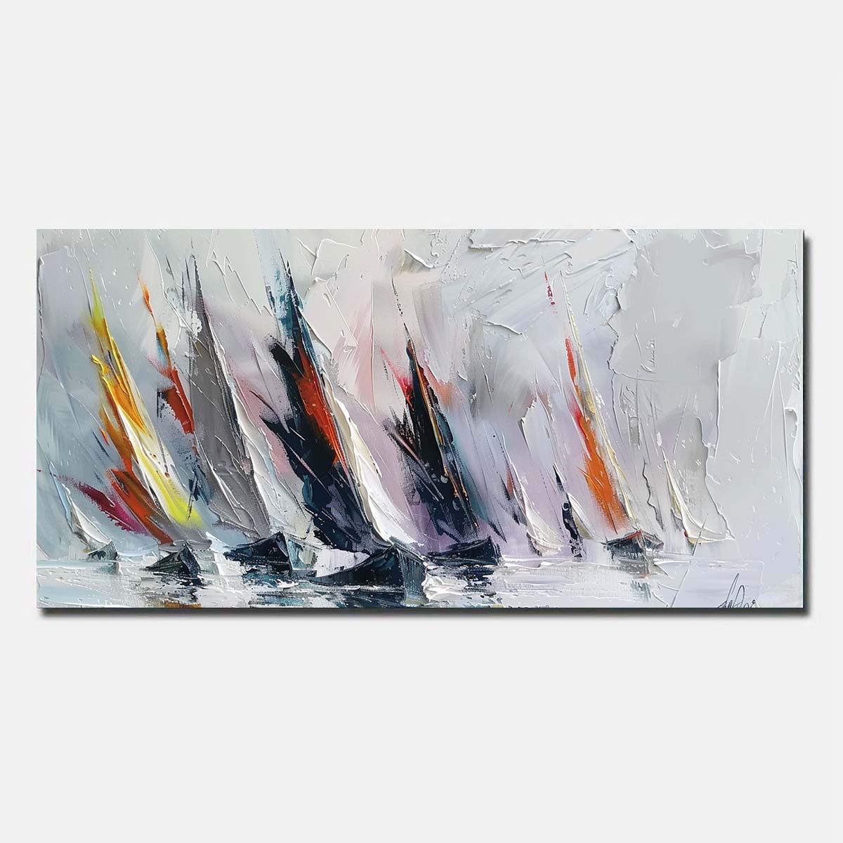 Abstract Hand Painted Oil Painting On Canvas Blue Sailing boat Wall Art Unframed/Rolled