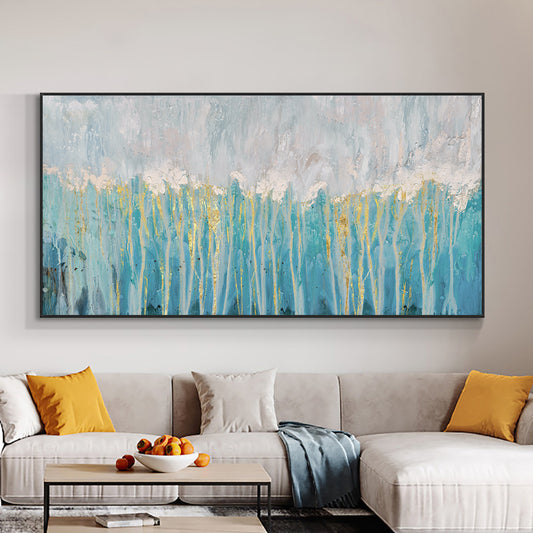 Abstract Green Blue Painting With Gold Foils  Hand Painted Oil Painting On Canvas Modern Wall,27inx54in,No Frame