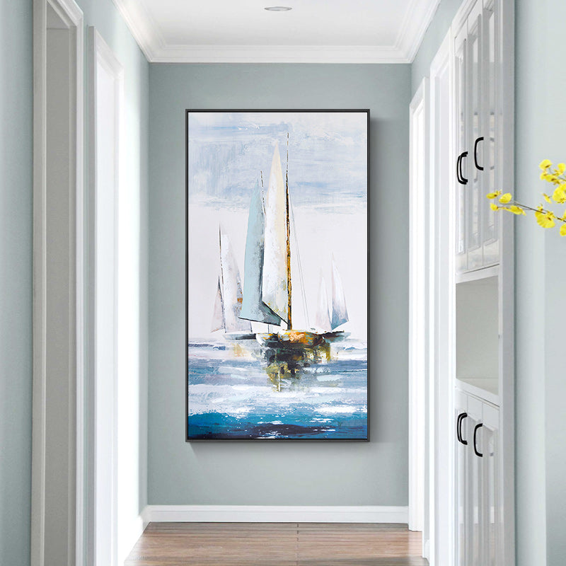 Smooth hand-painted Abstract Oil Painting Home Decorative Painting Modern Entrance Hallway Corridor Feng Shui Painting Seascape27inx54in,No Frame