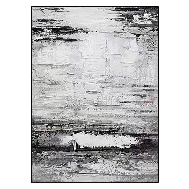 Hand painted Oil Painting Abstract Industrial Painting Vertical Thick Oil Mural Large Decorative Painting Black and,31inx47in,No Frame