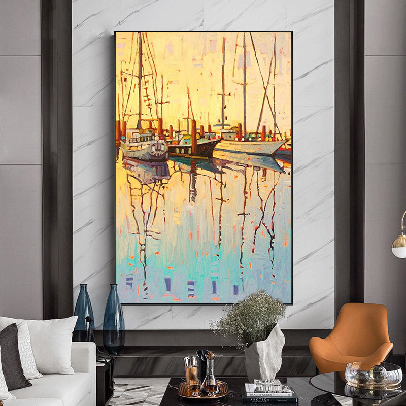Nordic Sailing hand-painted Oil Painting The Living Room Decorative Murals American Households Vestibule Floor Penthouse Villa S27inx54in,No Frame