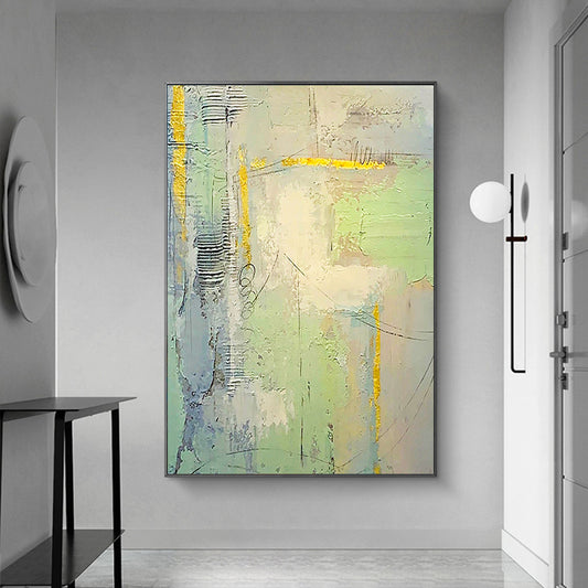 Hand painted Oil Painting Gold Green Living Room Porch Bedroom Decoration Painting Abstract Large,31inx47in,No Frame