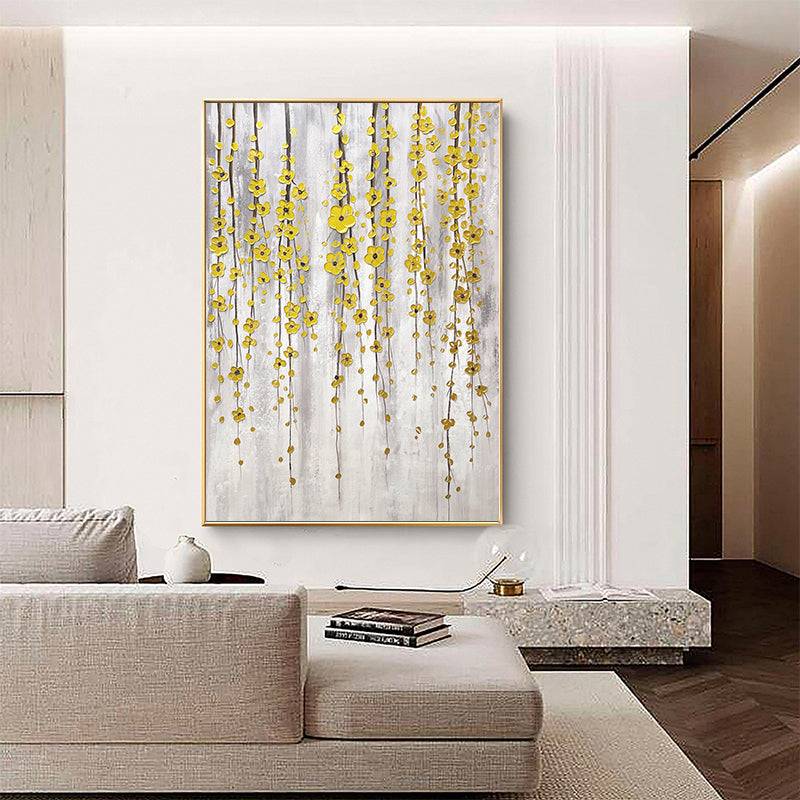 Hand painted Golden Flower Knife Painting Living Room Sofa Background Decorative Painting Large Murals Can be,31inx47in,No Frame