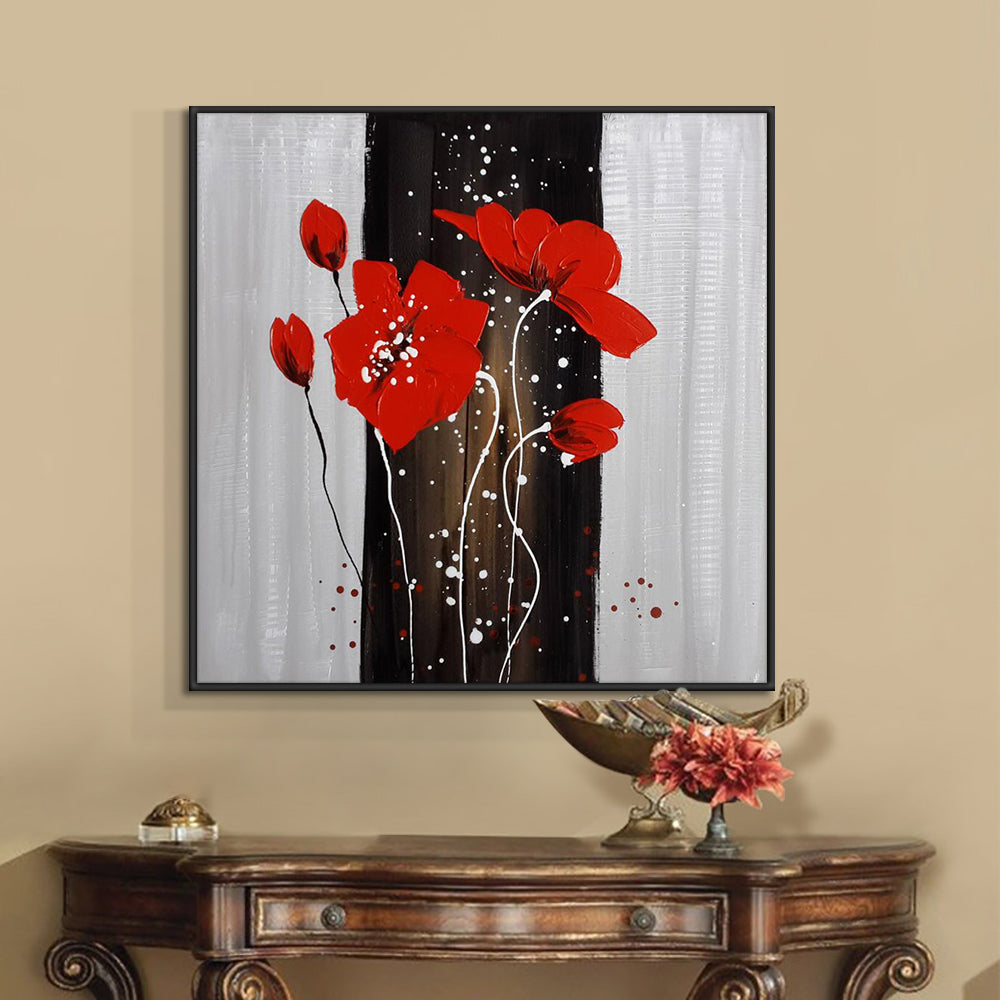 Abstract Red Flowers Painting  Hand Painted Oil Painting On Canvas Modern Wall Art Painting For Living Room,31inx31in,No Frame
