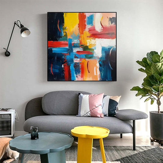 Abstract Handmade Oil Painting Modern Minimalist Home Living Room Decoration Painting,31inx31in,No Frame