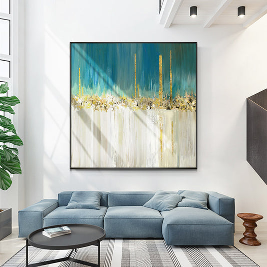 LightExtravaganthandpaintedGoldLeafAbstractLandscapeOilPaintingModernMinimalistRestaurantEntranceLivingRoom  31in,No Frame