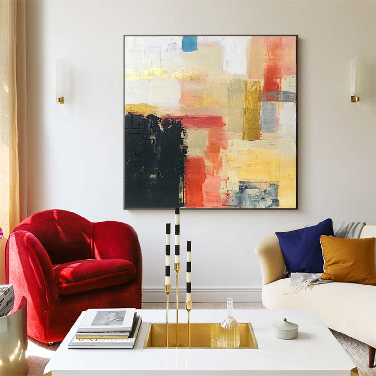 Abstract Handmade Oil Painting Modern Minimalist Home Living Room Decoration Painting,31inx31in,No Frame