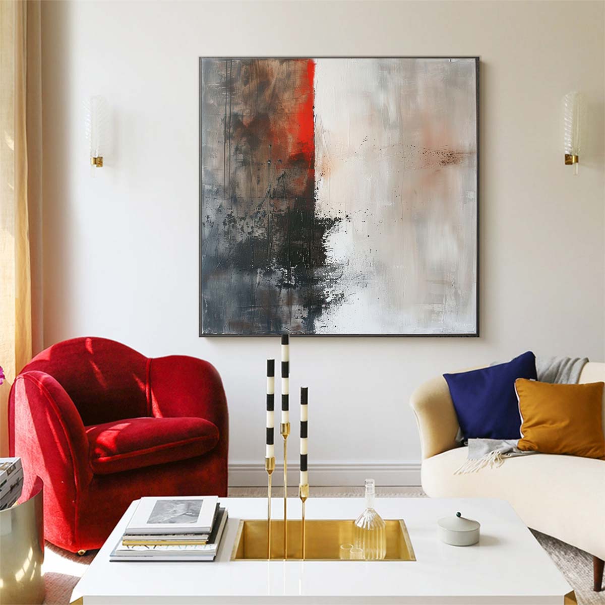 Abstract Handmade Oil Painting Modern Minimalist Home Living Room Decoration Painting,31inx31in,No Frame 3