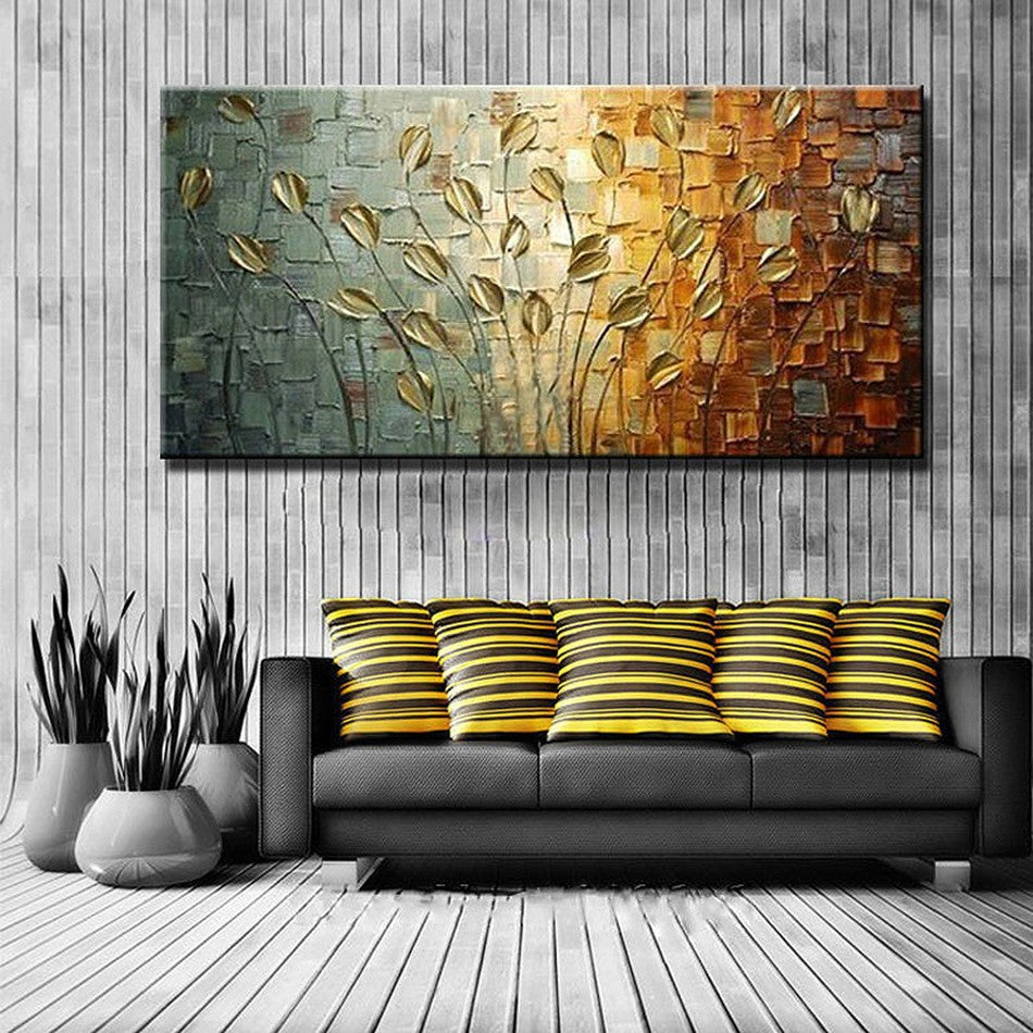Modern Abstract Flower Leaf Wall Art Oil Painting Canvas Home Decoration Painting Abstract Hand Painting Wall,27inx54in,No Frame
