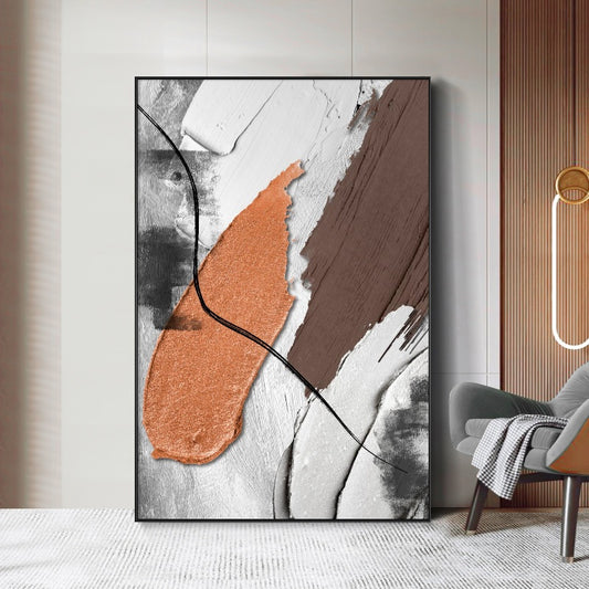 Modern Hand painted Abstract Oil Painting Orange Coffee Color Thick Texture Wall Art On Canvas Home,31inx47in,No Frame