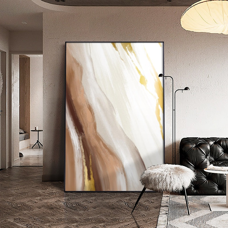Modern Handmade Abstract Oil Painting White Coffee Color Wall Art On Canvas Nordic Mural Bedroom Picture,31inx47in,No Frame