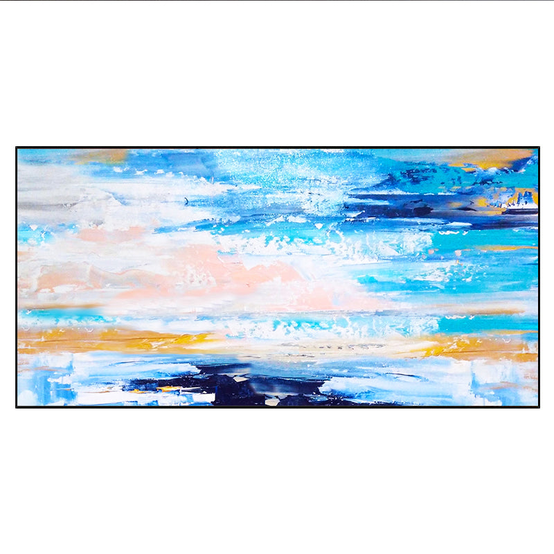 Modern Minimalist Living Room Porch Vertical Sea Sky Hand painted Oil Painting Large Mural,27inx54in,No Frame